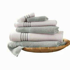 Best deal 🎉 Benzara Dana 6 Piece Soft Egyptian Cotton Towel Set, Striped, Light Gray White 🧨