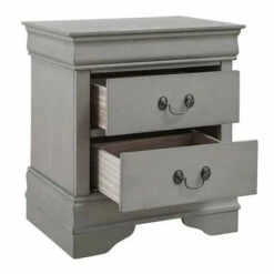 Buy ❤️ Benzara Payton 24 Inch Classic Wood Nightstand, 2 Drawers, Metal Handles, Gray 🎁 -Benzara Sales Store unnamed file 7539