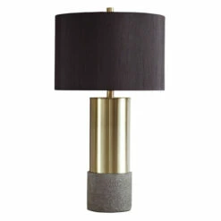 New 🔔 Benzara Faux Concrete And Metal Base Table Lamp, Set Of 2, Brass And Gray 🔥 -Benzara Sales Store unnamed file 7616
