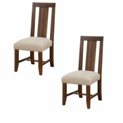 Discount ❤️ Benzara Fabric Upholstered Wooden Chair With Exposed Joints, Set Of 2, Brick Brown And Beige 💯
