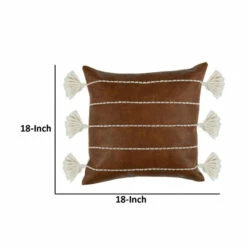 Discount 👍 Benzara 18 X 18 Accent Throw Pillow, Down Fill, Vegan Faux Leather, Tassels, Brown 🎉 -Benzara Sales Store unnamed file 7683