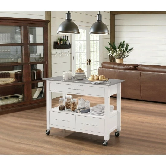 Promo ๐ Benzara Kitchen Cart With Stainless Steel Top, Gray & White ๐ฅฐ 3 Promo ๐ Benzara Kitchen Cart With Stainless Steel Top, Gray & White ๐ฅฐ