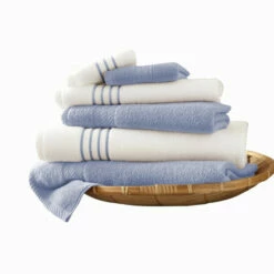 Best deal 🧨 Benzara Dana 6 Piece Soft Egyptian Cotton Towel Set, Striped, Sky Blue, White 🤩