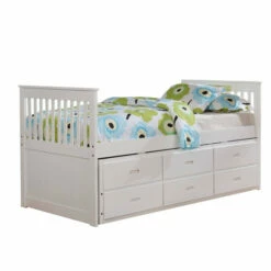 Best Pirce 🎉 Benzara Mission Style Wooden Twin Captain Bed With Trundle And 3 Drawers, White 🎁