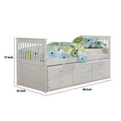 Best Pirce 🎉 Benzara Mission Style Wooden Twin Captain Bed With Trundle And 3 Drawers, White 🎁 -Benzara Sales Store unnamed file 7812