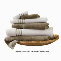 Outlet 😀 Benzara Dana 6 Piece Soft Egyptian Cotton Towel Set, Striped Pattern, Taupe, White 👏 -Benzara Sales Store unnamed file 7843