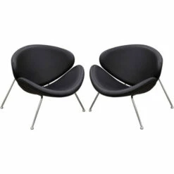 Cheap ๐ฅฐ Benzara Modern Leatherette Upholstered Accent Chair With Angled Metal Legs, Set Of Two, Black And Silver ๐