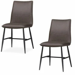 Cheapest 😉 Benzara Leather Upholstered Metal Chair With Decorative Top Stitching, Set Of 2, Latte Brown And Black ❤️