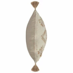 Coupon ⌛ Benzara 16 X 36 Lumbar Throw Pillow, Diamond Jute Cotton Cover, Tassels, Brown - White ✨ -Benzara Sales Store unnamed file 7991