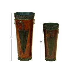 Wholesale ⭐ Benzara Rustic Umbrella Stand With Engraved Details, Set Of 2, Brown 👍 -Benzara Sales Store unnamed file 80