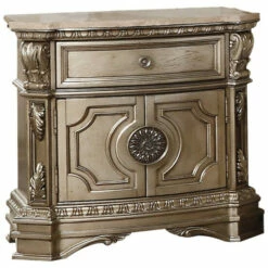 Budget ๐ Benzara Antique Champagne Wood And Marble Top Nightstand ๐