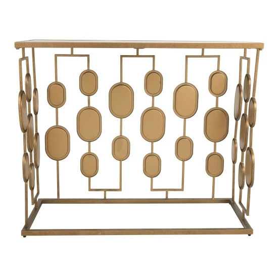 Promo ✨ Benzara Metal And Glass Console Table With Oval Mirror Accents, Gold 😍 5 Promo ✨ Benzara Metal And Glass Console Table With Oval Mirror Accents, Gold 😍 - Image 3