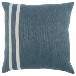 Promo 😉 Benzara 20 X 20 Accent Throw Pillow, Down Insert, Soft Blue Linen, 2 White Stripes 🤩