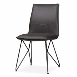 Deals 🧨 Benzara Leather Upholstered Metal Chair With Angle Hairpin Style Legs, Black And Gray 👍