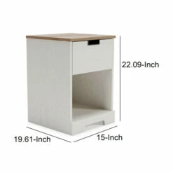 Budget 👏 Benzara Layla 22 Inch Modern Nightstand, 1 Gliding Drawer, 1 Shelf, Brown, White ✔️ -Benzara Sales Store unnamed file 8119