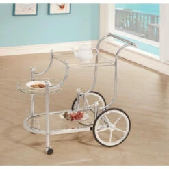 Deals 😍 Benzara Elegant Metal Frame Serving Cart, Silver 💯