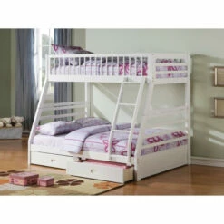 Best Pirce ⭐ Benzara Wooden Twin/Full Bunk Bed With Drawers, White 🌟