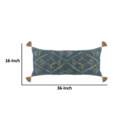 Brand new 🔥 Benzara 16 X 36 Accent Lumbar Pillow, Down, Blue Wool, Jute Woven Details, Tassels ❤️ -Benzara Sales Store unnamed file 8348