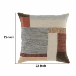 Budget 🎁 Benzara 22 Inch Square Accent Throw Pillow, Modern Patchwork, Beige Multicolor 🔥 -Benzara Sales Store unnamed file 8359