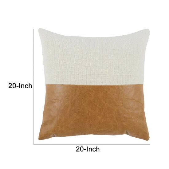 New 🤩 Benzara 20 X 20 Throw Pillow, Genuine Leather Cover, Dual Tone, Brown And White 🌟 7 New 🤩 Benzara 20 X 20 Throw Pillow, Genuine Leather Cover, Dual Tone, Brown And White 🌟 - Image 5