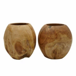 Budget 🔥 Benzara Set Of 2 Decorative Teak Wood Table Bowls, Accent Piece, Brown FInish ⭐