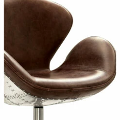 Hot Sale 🔔 Benzara Top Grain Leather Accent Chair With Swivel, Brown & Silver 🧨 -Benzara Sales Store unnamed file 8520