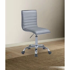 Top 10 😉 Benzara Armless Leathrette Swivel Office Chair With Adjustable Height And Metal Base, Silver 🎁