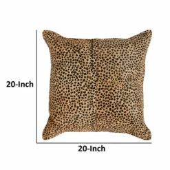 Coupon 😀 Benzara 20 X 20 Leather Accent Throw Pillow, Leopard Print Beige Black, Down Insert - Brown 🔔 -Benzara Sales Store unnamed file 8568