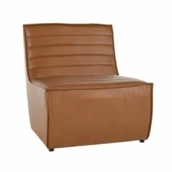 Flash Sale ⭐ Benzara Ruth 30 Inch Modern Lounger Chair, Flanges, Faux Leather, Cognac Brown ❤️