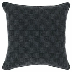 Outlet 🛒 Benzara Giana 22 X 22 Square Fabric Accent Throw Pillow, Checkered Pattern, Gray - Black 🎁