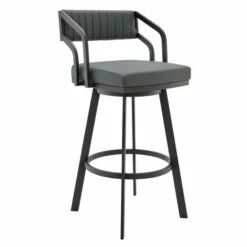 Buy 👏 Benzara Blake 26 Inch Vegan Leather Counter Stool, Swivel, Tufted, Gray, Black 😍
