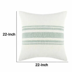 Budget 🌟 Benzara 22 Inch Square Linen Accent Throw Pillow, Stripe Design, Eucalyptus, White ✔️ -Benzara Sales Store unnamed file 8710
