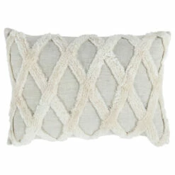 Best Sale 😉 Benzara 14 X 20 Lumbar Linen Accent Throw Pillow, Tufted Diamond Pattern, Ivory - White 👏