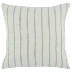Wholesale ⌛ Benzara 24 Inch Linen Square Accent Throw Pillow, Woven Stripes, Clean Edged, Blue - White 😉