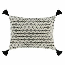 New 👏 Benzara 18 X 20 Inch Accent Throw Pillow, Woven Lined Design, Tassels, White, Black - White 😀