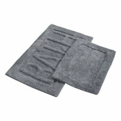 Brand new 🎁 Benzara Veria 2 Piece Bath Mat With BATH Sculpted Details, The Urban Port, Black 😍