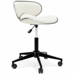 Best reviews of 🔔 Benzara Sia 18 Inch Swivel Office Chair, Faux Leather, Contoured, Metal Trim, White 🧨