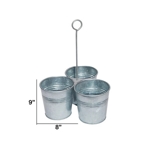 Deals 🥰 Benzara Galvanized Metal Cutlery Holder With Three Buckets And Ring Holder, Gray 🛒 8 Deals 🥰 Benzara Galvanized Metal Cutlery Holder With Three Buckets And Ring Holder, Gray 🛒 - Image 6