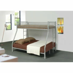 Budget ❤️ Benzara Metal Twin Over Full Bunk Bed With Full Length Guard Rails, Silver ✔️