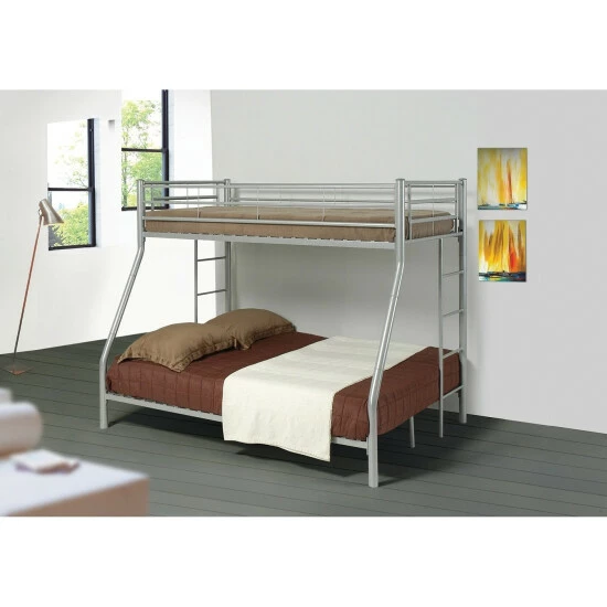 Budget ❤️ Benzara Metal Twin Over Full Bunk Bed With Full Length Guard Rails, Silver ✔️ 3 Budget ❤️ Benzara Metal Twin Over Full Bunk Bed With Full Length Guard Rails, Silver ✔️