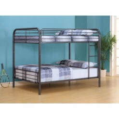 New ⌛ Benzara Metal Full/Full Bunk Bed, Gunmetal Gray ✔️