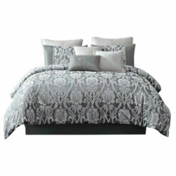 Best reviews of ⌛ Benzara Emma 10 Piece Polyester King Comforter Set, Gray Silver Velvet Damask Print 😉