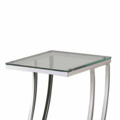 Buy ⭐ Benzara Contemporary Metal Accent Table With Glass Top, Clear And Silver 👏 -Benzara Sales Store unnamed file 9071