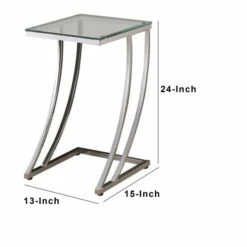 Buy ⭐ Benzara Contemporary Metal Accent Table With Glass Top, Clear And Silver 👏 -Benzara Sales Store unnamed file 9074