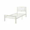 Outlet ❤️ Benzara Metal Frame Twin Bed With Leather Upholstered Headboard White 🤩