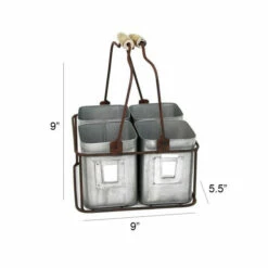 Promo 🤩 Benzara Galvanized Metal Four Tin Organizer With Handles, Gray 👍 -Benzara Sales Store unnamed file 9099