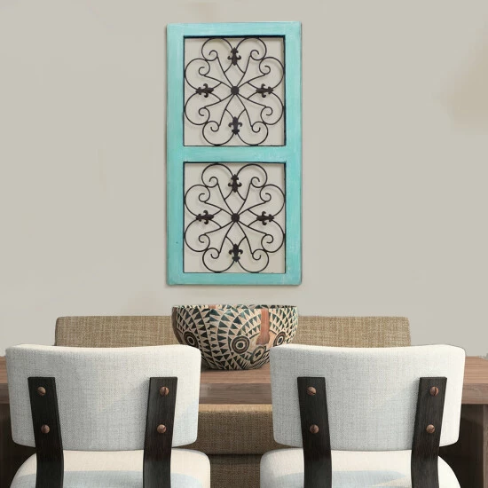 Promo ๐ Benzara Traditional Mango Wood Framed Wall Panel With Metal Scroll Work Details, Green And Brown ๐ 2 Promo ๐ Benzara Traditional Mango Wood Framed Wall Panel With Metal Scroll Work Details, Green And Brown ๐