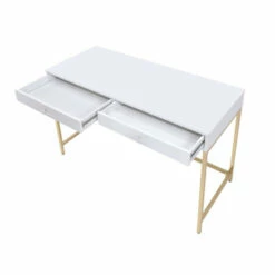 Best reviews of 🧨 Benzara Two Drawers Wooden Desk With Tubular Metal Base, White And Gold 👏 -Benzara Sales Store unnamed file 9205