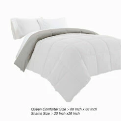 New 💯 Benzara Beth Reversible Microfiber Queen Comforter, Squared Stitching, White, Gray 👏 -Benzara Sales Store unnamed file 932