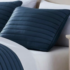 Buy 🤩 Benzara Cabe 3 Piece Queen Comforter Set, Polyester Puffer Channel Quilt, Navy Blue 👏 -Benzara Sales Store unnamed file 955